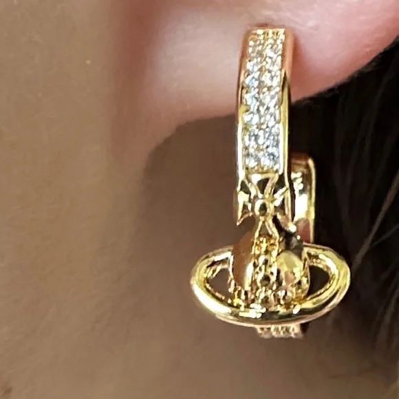 Vivienne Westwood hoops Gold Earrings with Crystal Accents - Picture 1 of 7